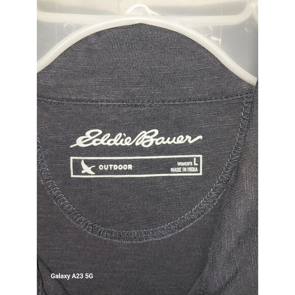 Eddie Bauer Women's Large Blue Quarter Button Collared Polo Long Sleeve Roll-Up - Picture 4 of 7